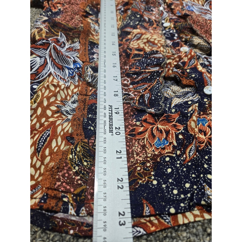 JJs Fairyland Womens Boho Floral Ruffle Lace Trim Blouse Rust Navy Blue SMALL - Picture 3 of 8
